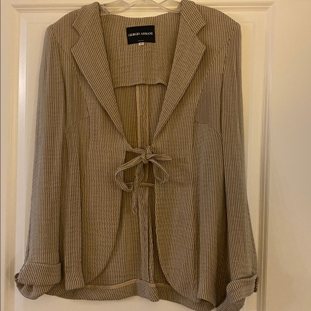 Giorgio Armani Beige and White Striped Top
